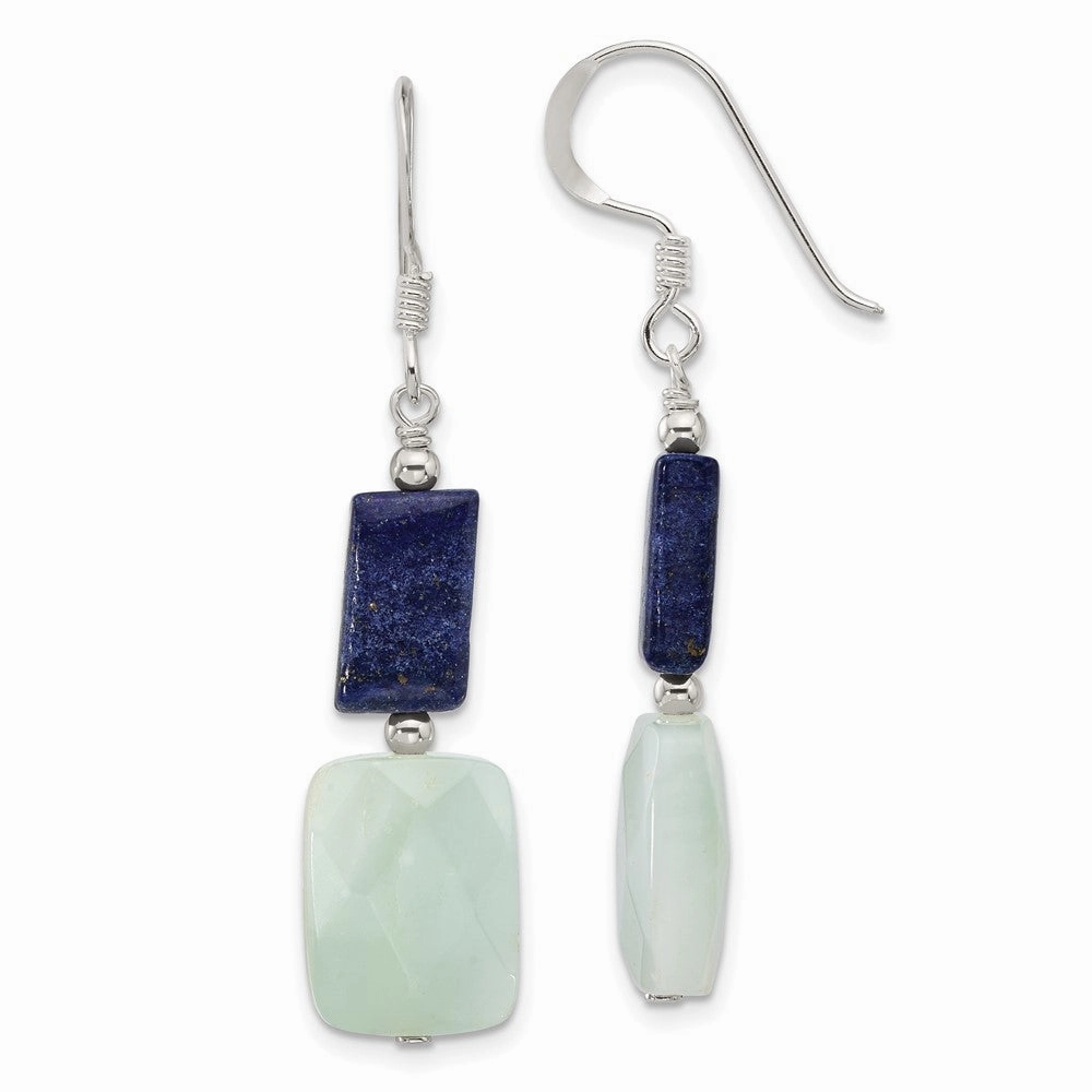 Sterling Silver Polished Rectangular Amazonite & Lapis Dangle Earrings