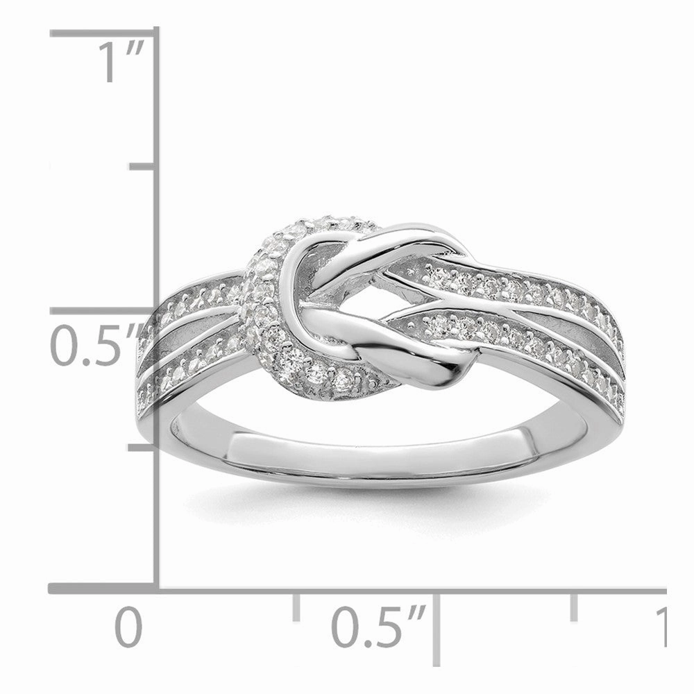 Sterling Silver Polished Rhodium-plated CZ Knot Ring
