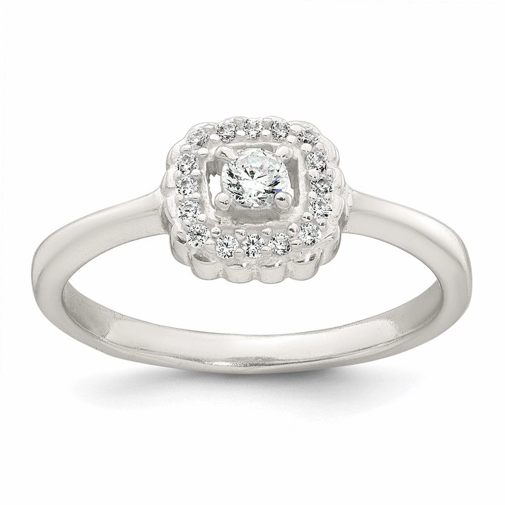 Sterling Silver Polished Round White CZ Cushion Halo Size 6 Ring