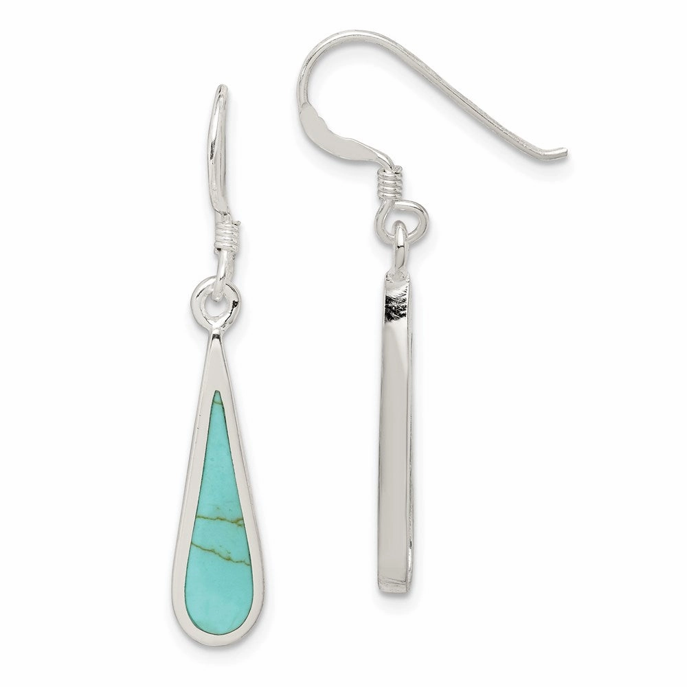 Sterling Silver Polished Turquoise Teardrop Dangle Earrings
