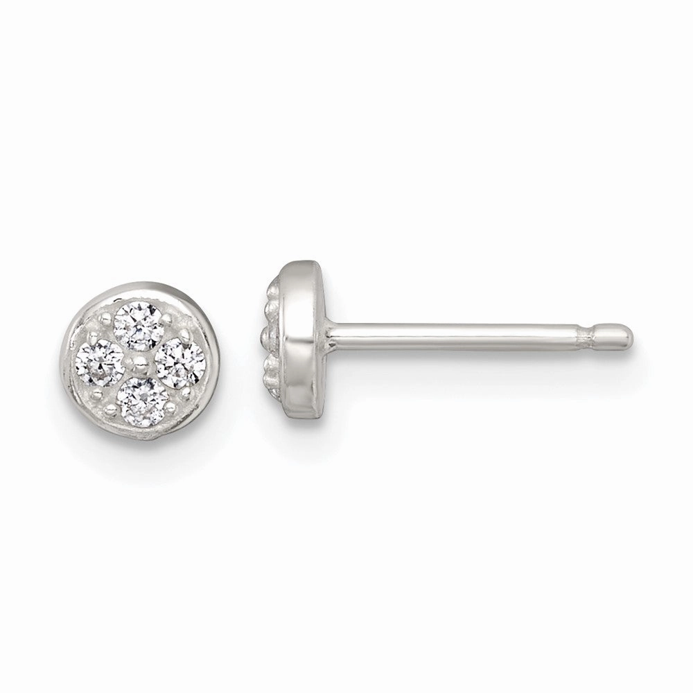 Sterling Silver Polished White CZ Cluster 5.00mm Circle Post Earrings
