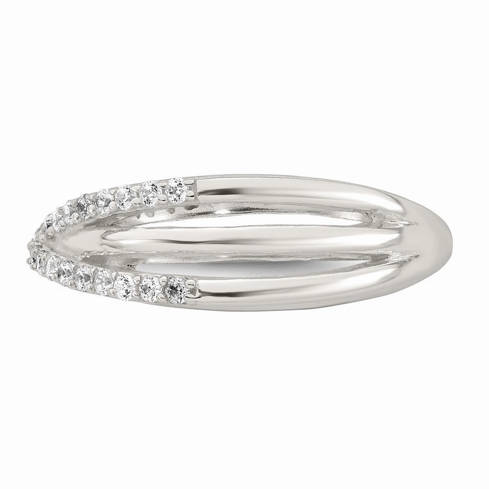Sterling Silver Polished White CZ Fancy Crossed Size 6 Ring