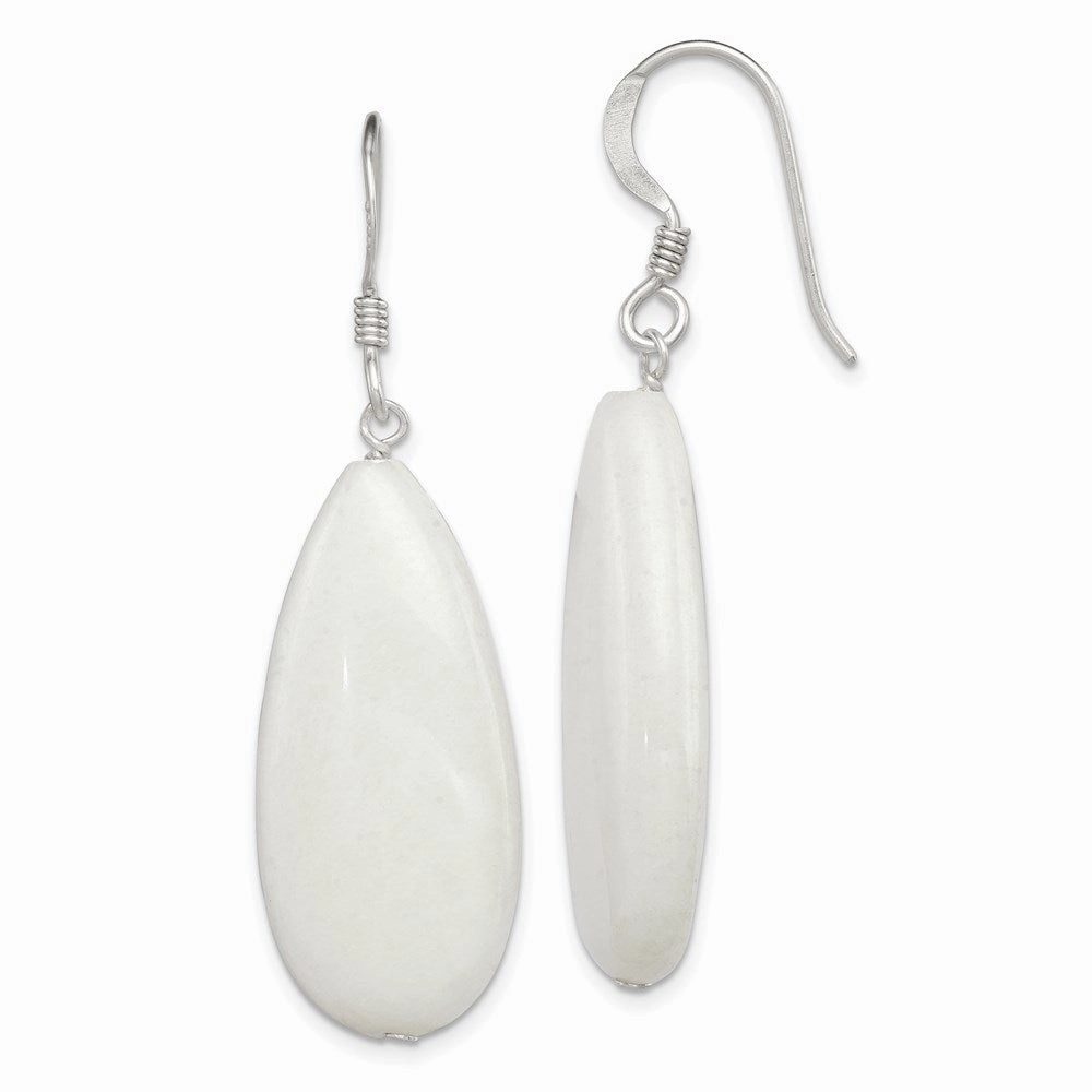 Sterling Silver Polished White Jade Teardrop Dangle Earrings