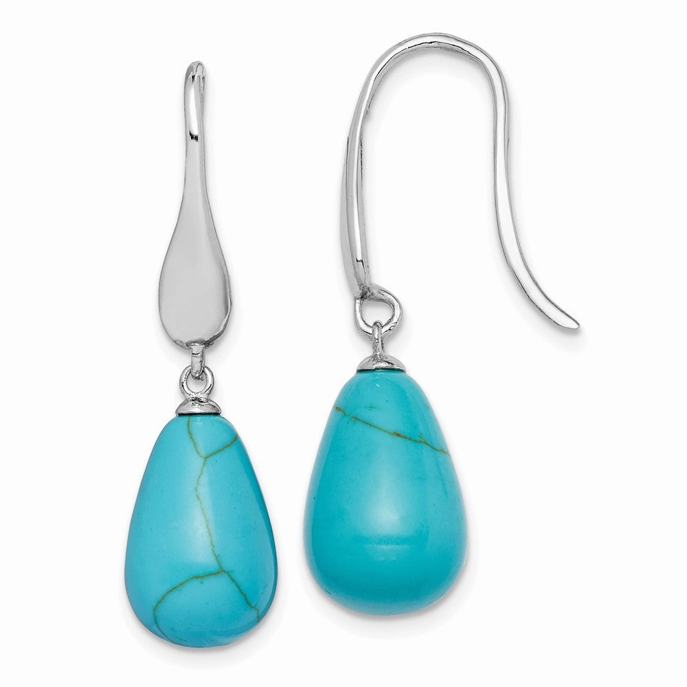 Sterling Silver RH-plated Imitation Turquoise Teardrop Dangle Earrings