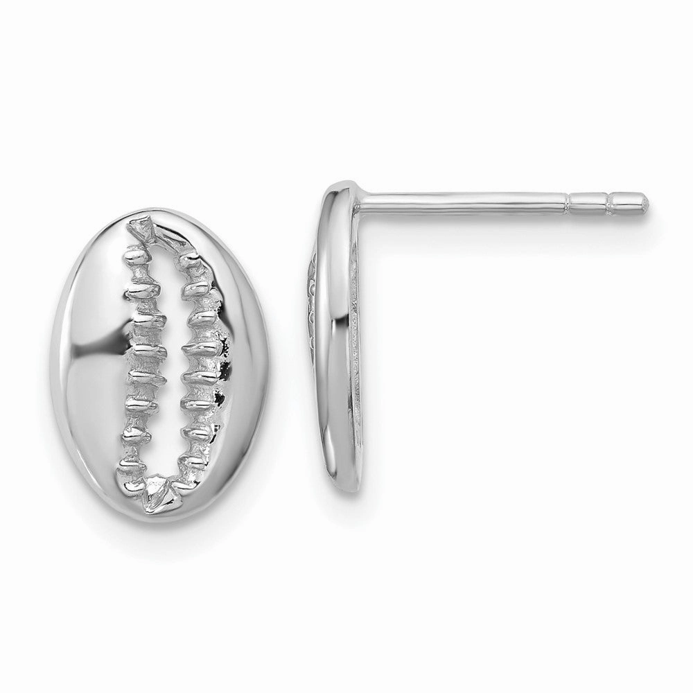 Sterling Silver Rh-plated Polished Cowrie Shell Post Earrings