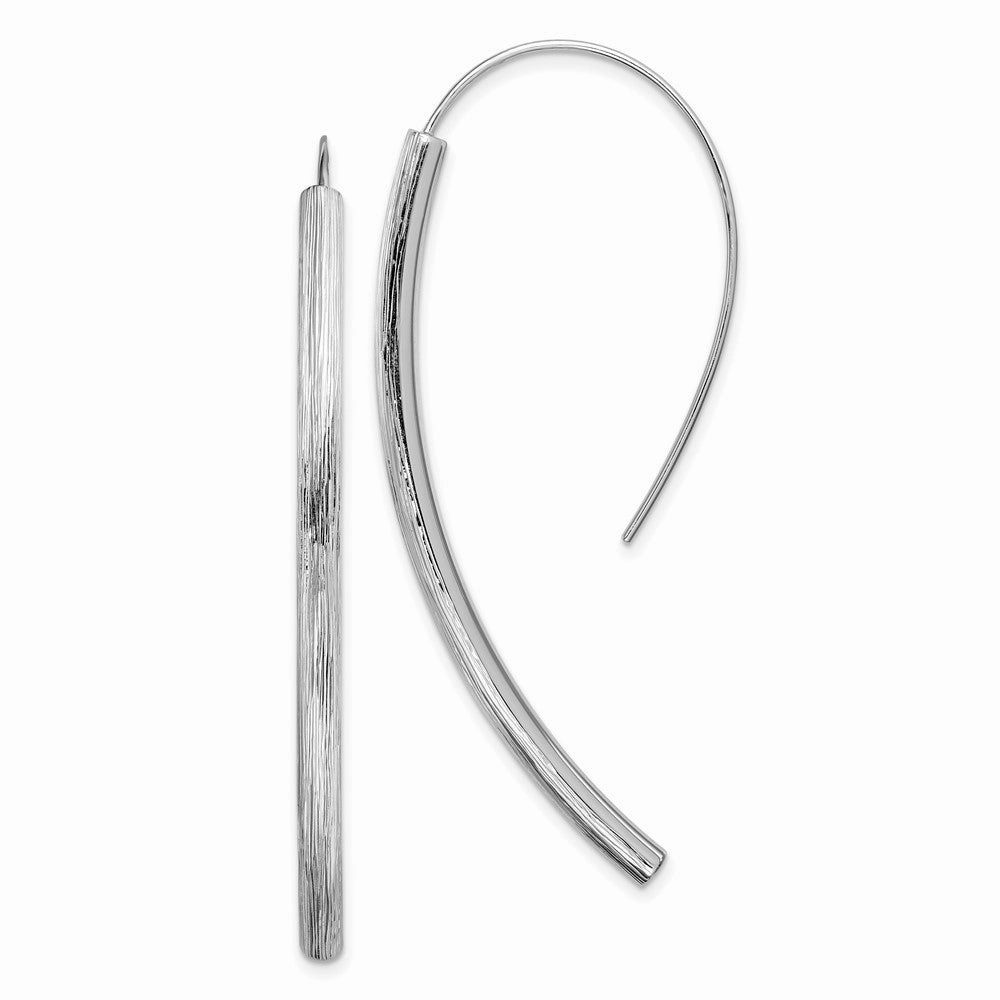 Sterling Silver RH-plated Polished Textured Bar Dangle Earrings