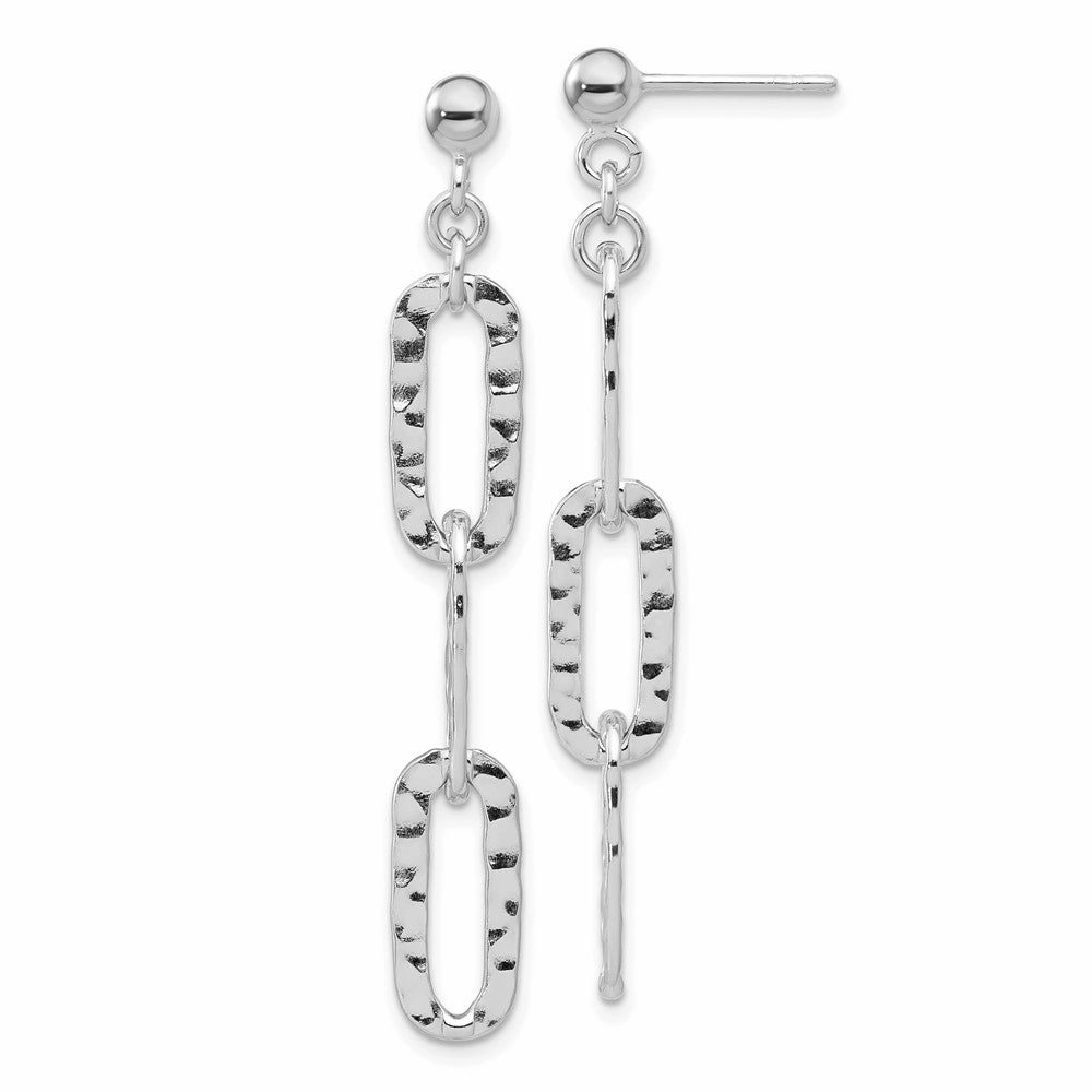 Sterling Silver RH-pltd Polished Hammered Chain Post Dangle Earrings