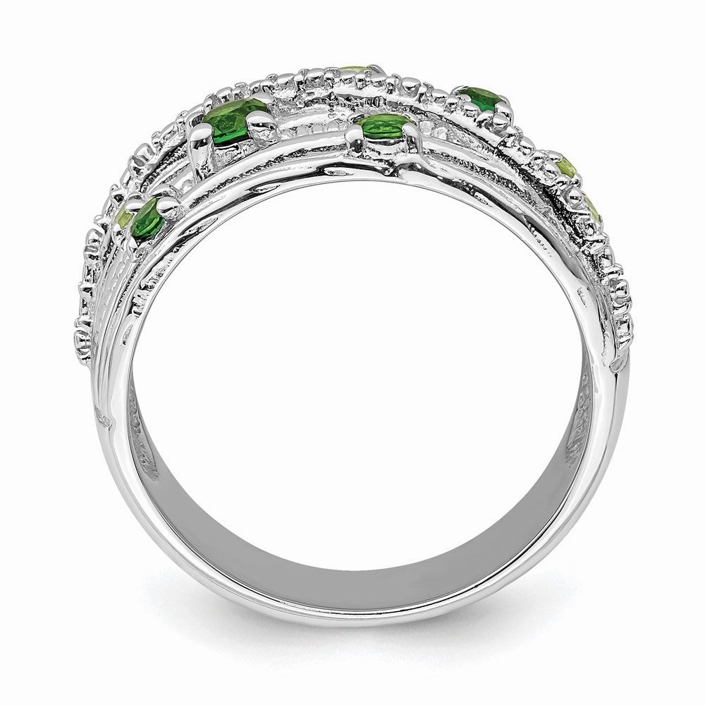 Sterling Silver Rhod-plat Chrome Diopside and Peridot Ring