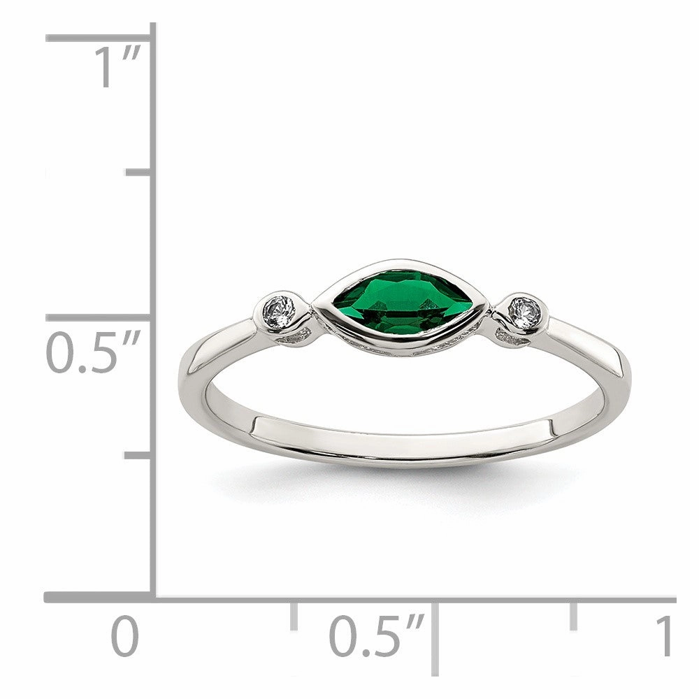 Sterling Silver Rhod-platd Polished Created Emerald/White Topaz Ring
