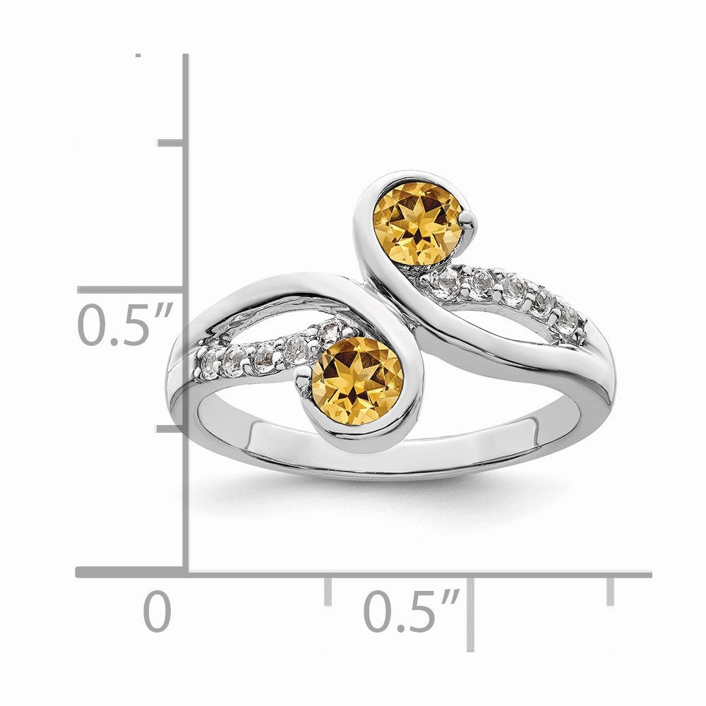 Sterling Silver Rhod-plated .60t.w. Citrine & White Topaz Swirl Ring