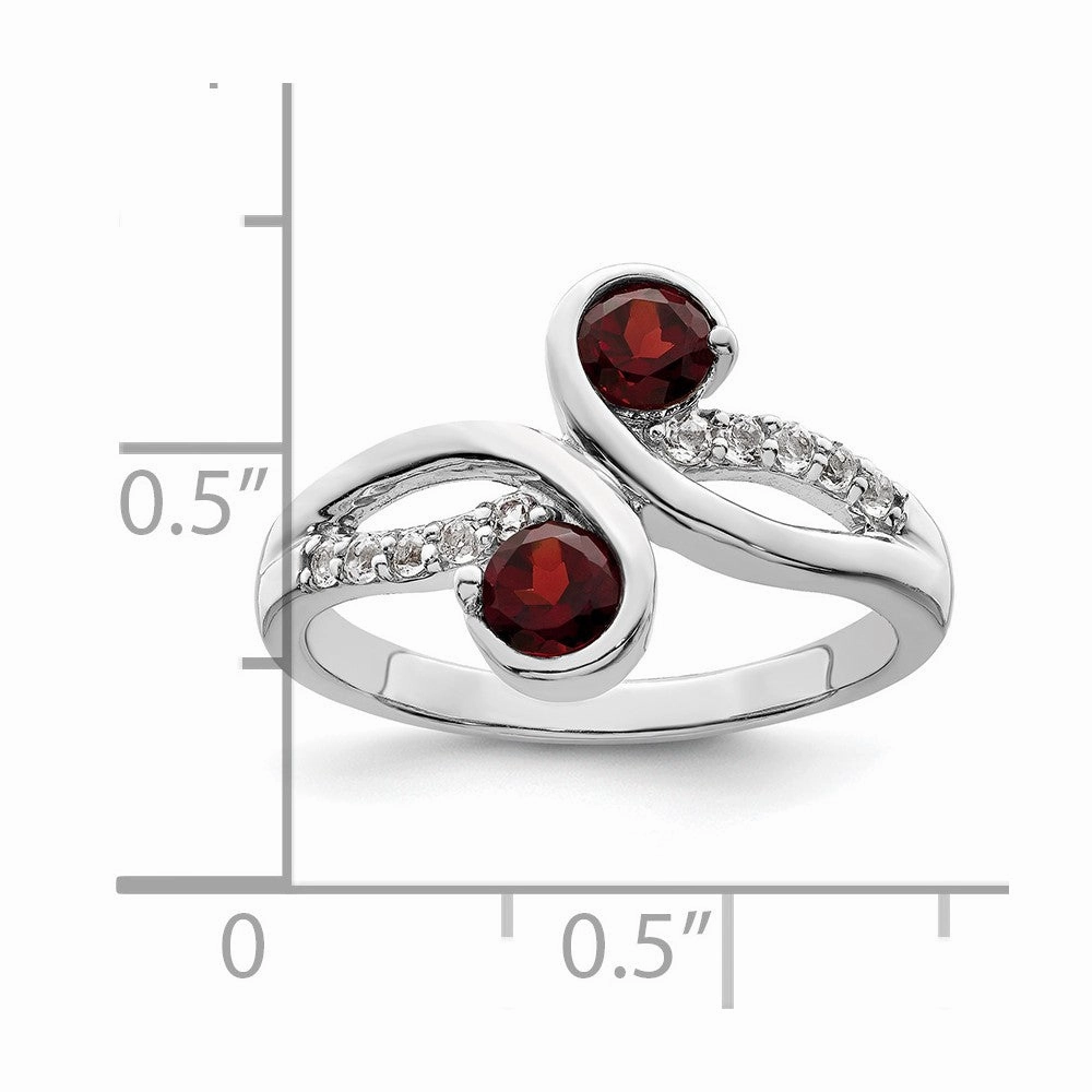 Sterling Silver Rhod-plated .8t.w. Garnet & White Topaz Swirl Ring