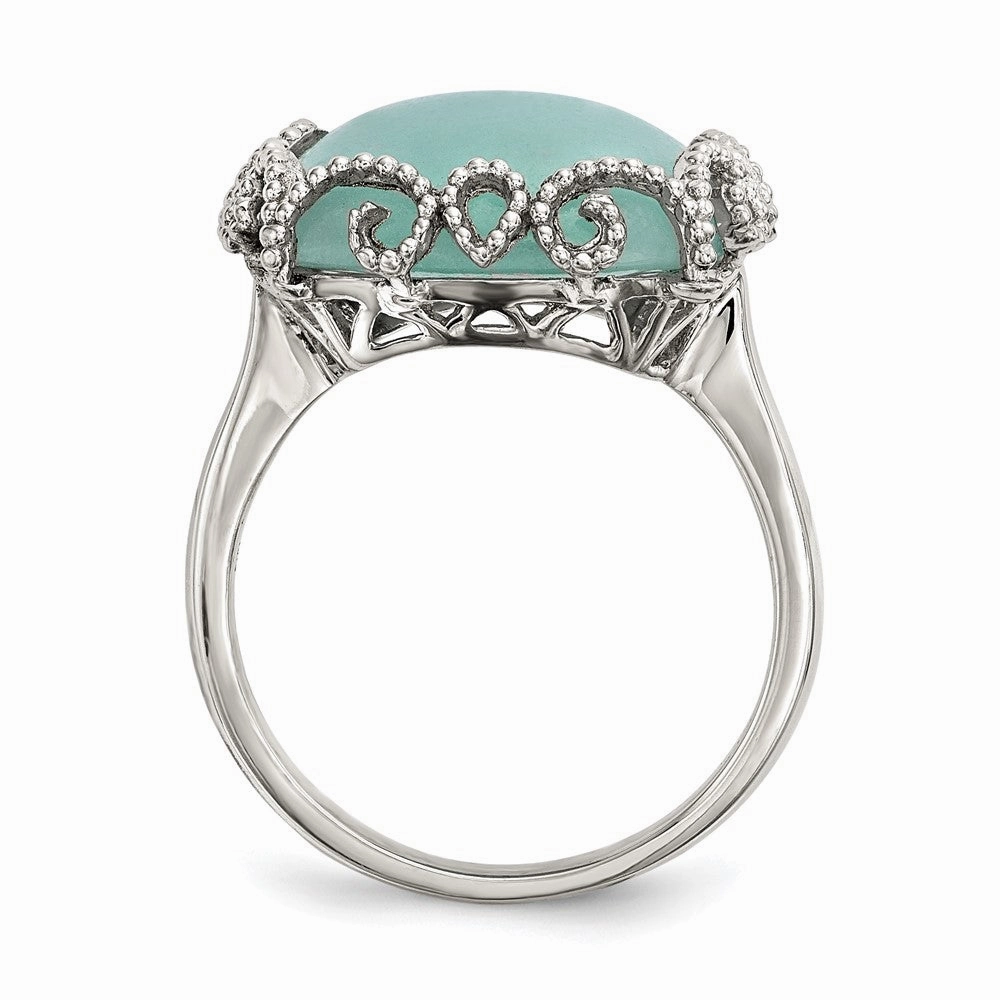 Sterling Silver Rhod-plated Created Amazonite Polished/Textured Ring
