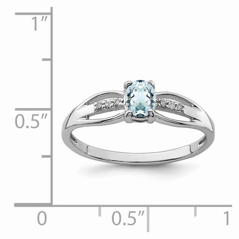Sterling Silver Rhod-plated Diamond Aquamarine Ring