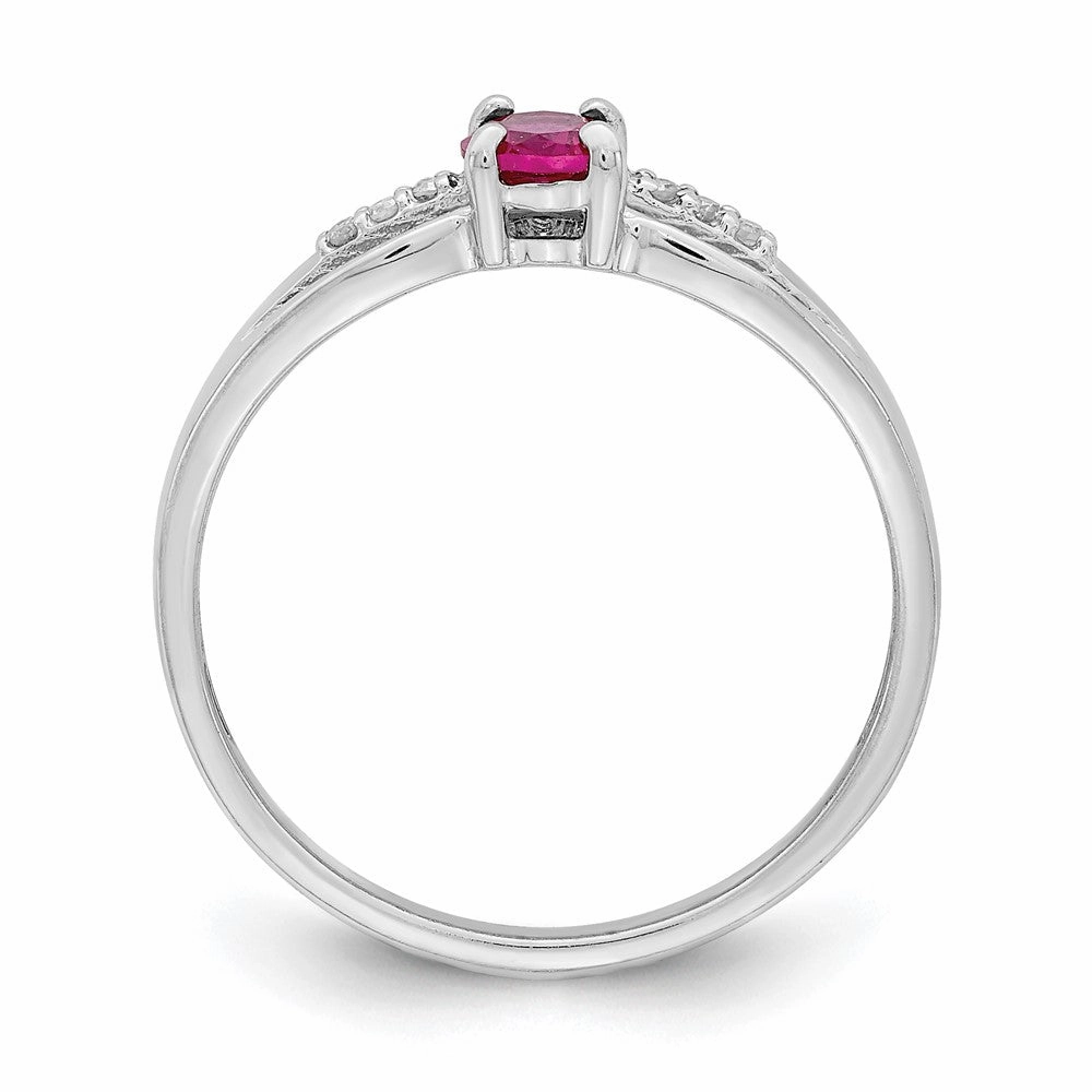 Sterling Silver Rhod-plated Diamond Created Ruby Ring