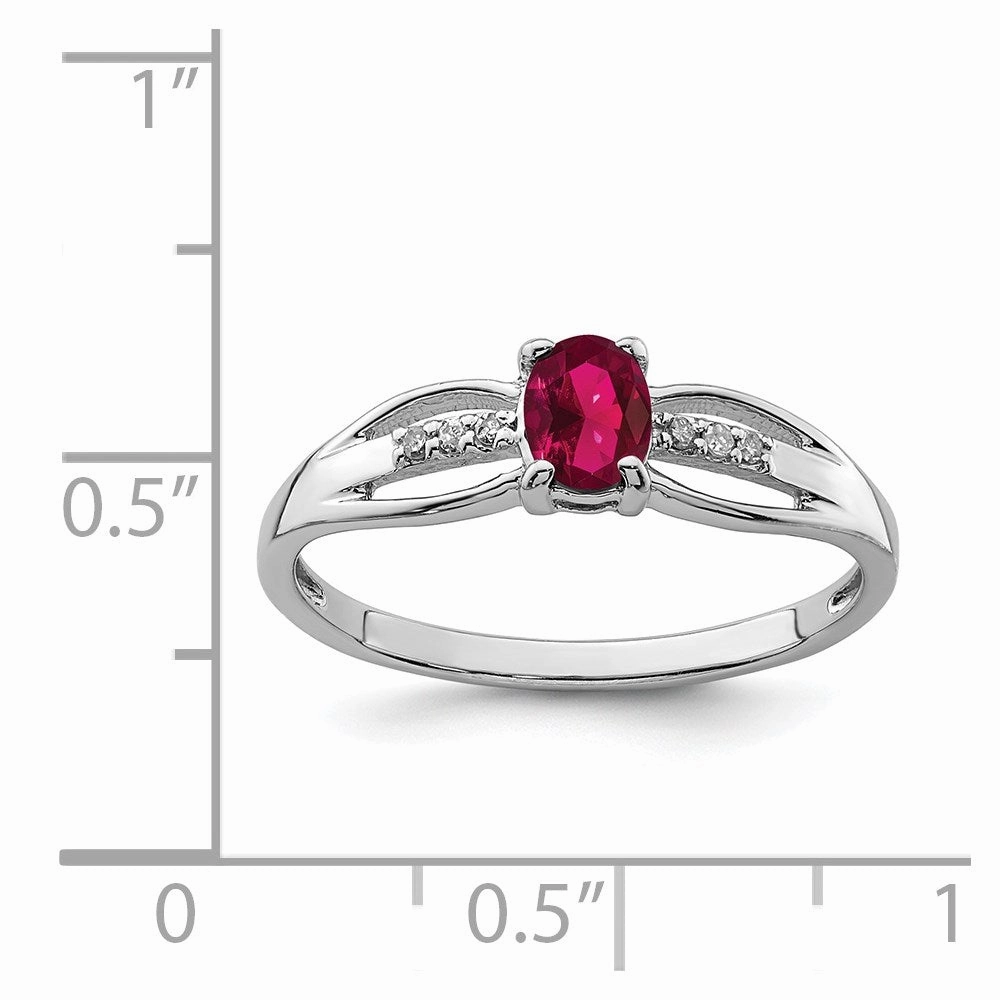 Sterling Silver Rhod-plated Diamond Created Ruby Ring
