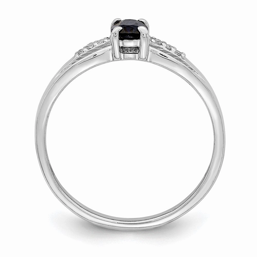 Sterling Silver Rhod-plated Diamond Created Sapphire Ring