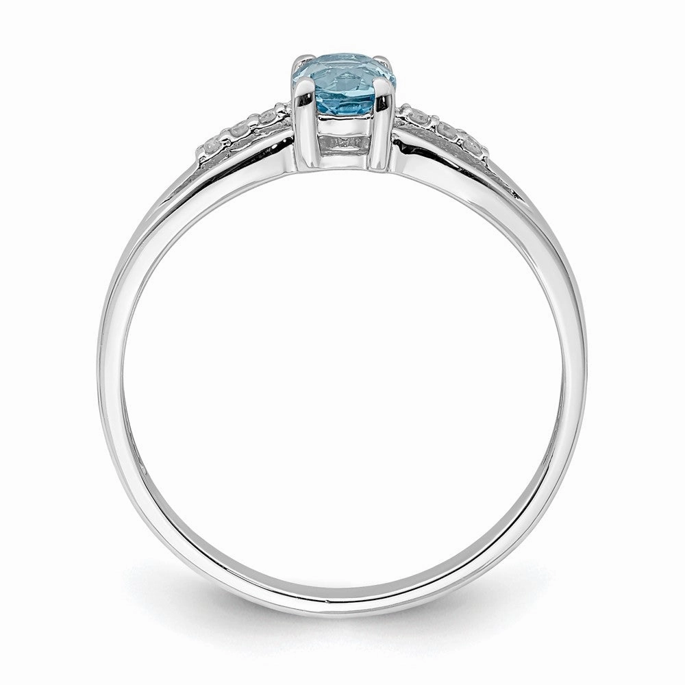 Sterling Silver Rhod-plated Diamond Light Swiss Blue Topaz Ring