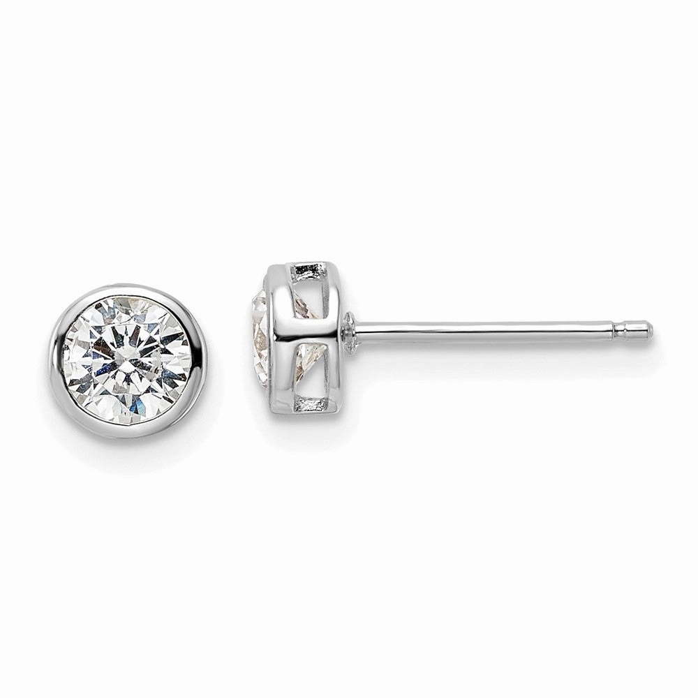 Sterling Silver Rhod-plated Polished 5mm Round CZ Bezel Set Stud Earrings