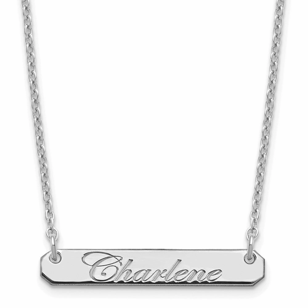 Sterling Silver/Rhod-plated Small EDWARDIAN SCRIPT Bar Necklace