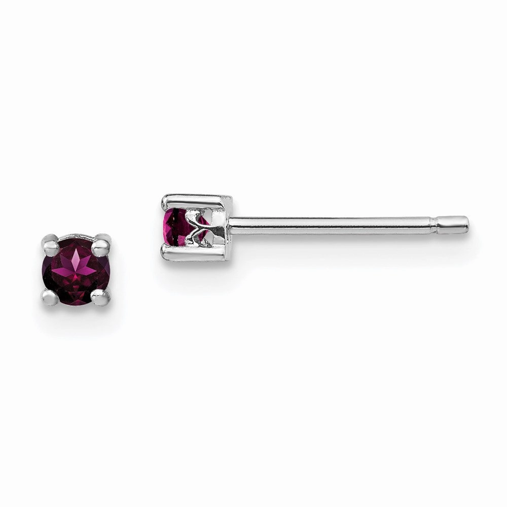 Sterling Silver Rhod-pltd 3mm Round Rhodolite Garnet Post Earrings