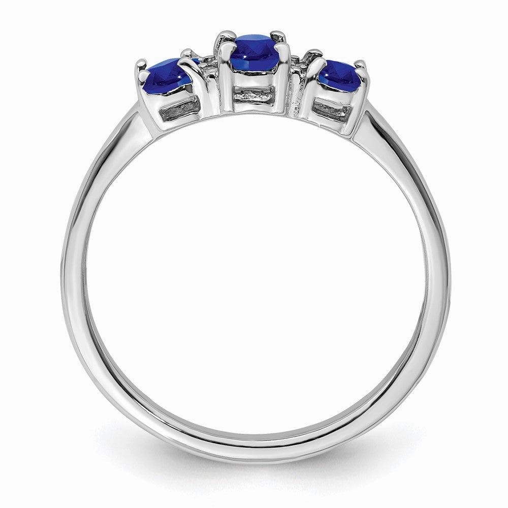 Sterling Silver Rhodium 3 Oval Sapphire & Diamond Ring