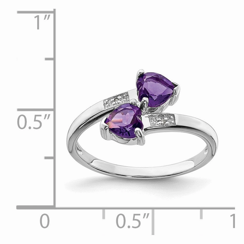Sterling Silver Rhodium Amethyst & Diamond Heart Ring