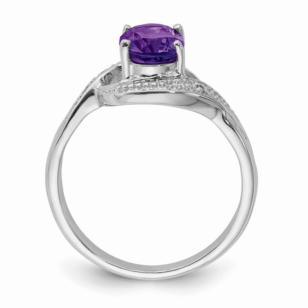 Sterling Silver Rhodium Amethyst Diamond Ring