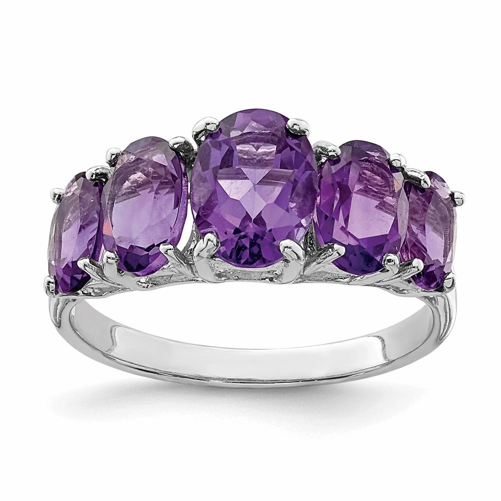 Sterling Silver Rhodium Amethyst Ring