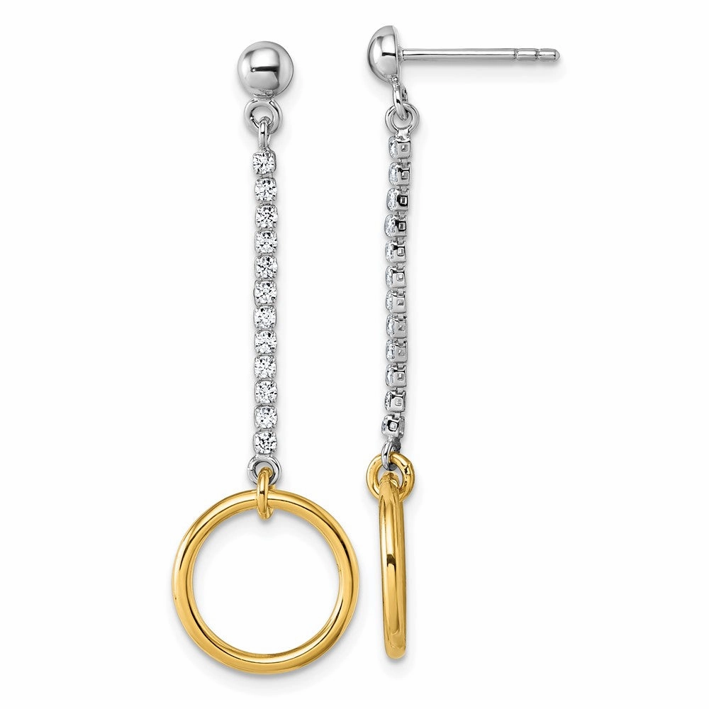 Sterling Silver Rhodium and Gold-plated CZ Circle Dangle Post Earrings