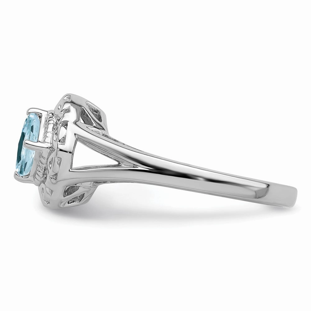Sterling Silver Rhodium Aquamarine Square Ring