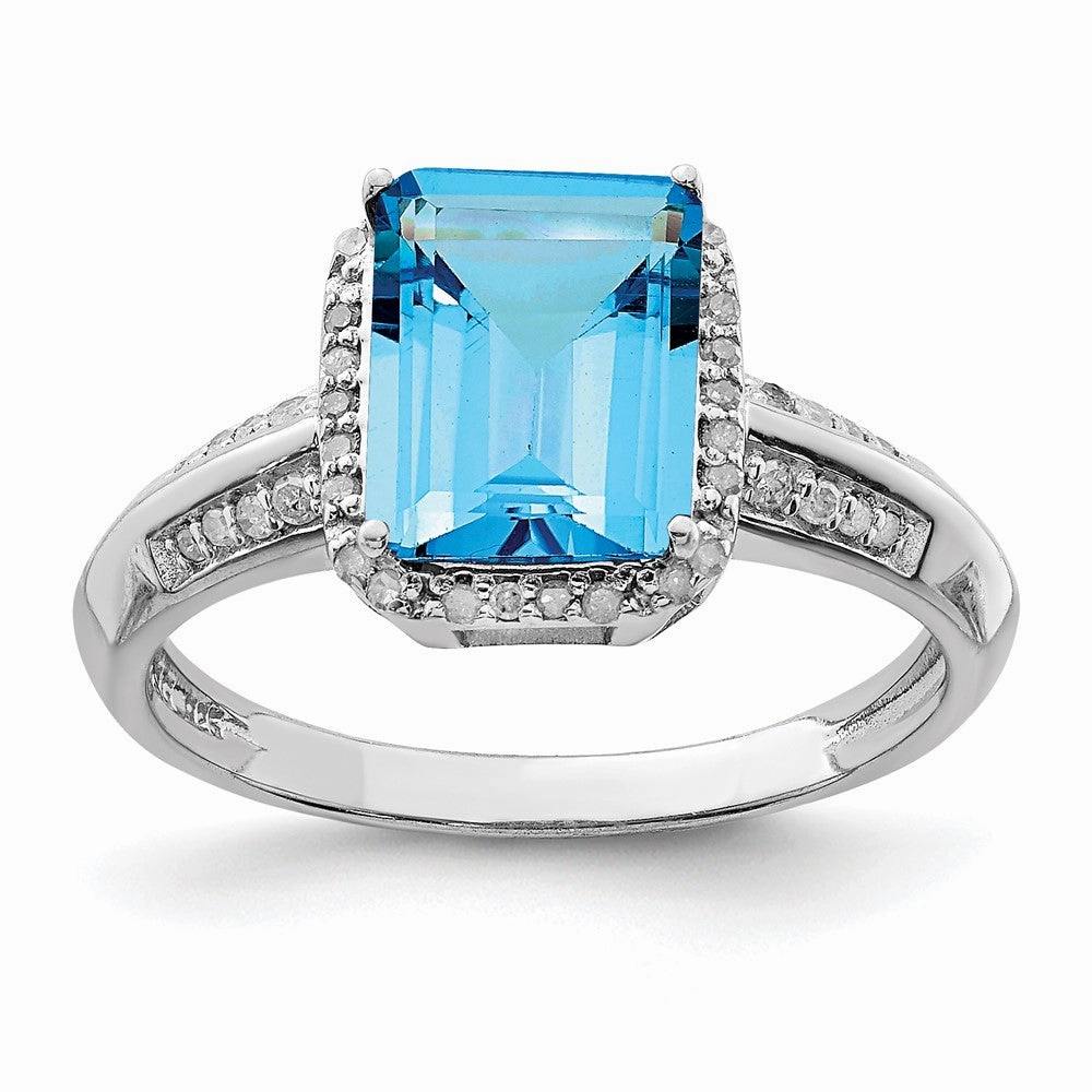 Sterling Silver Rhodium Blue Topaz & Diam. Ring