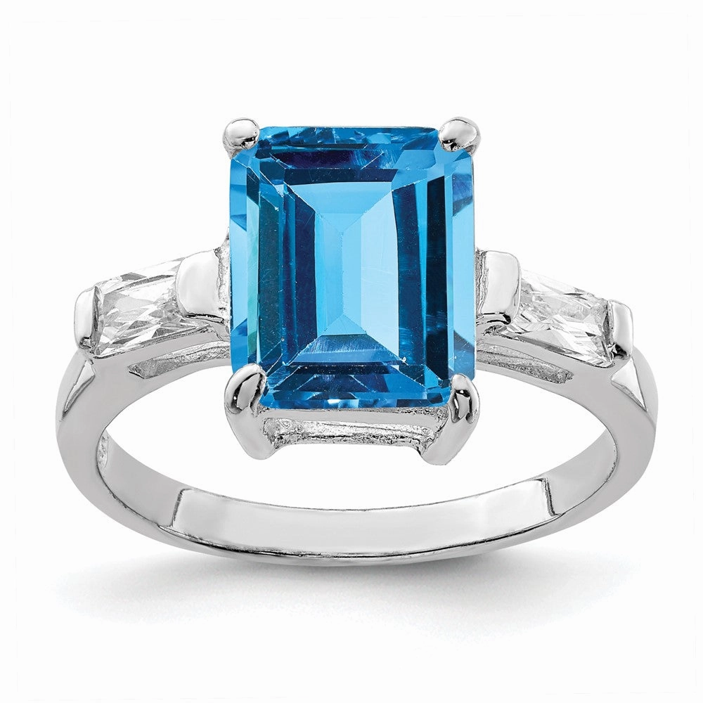 Sterling Silver Rhodium Blue Topaz Ring