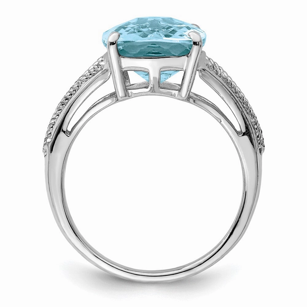 Sterling Silver Rhodium Checker-Cut Sky Blue Topaz Ring