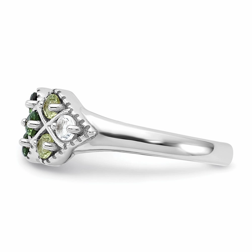 Sterling Silver Rhodium Chrome Diopside Peridot and White Topaz Ring