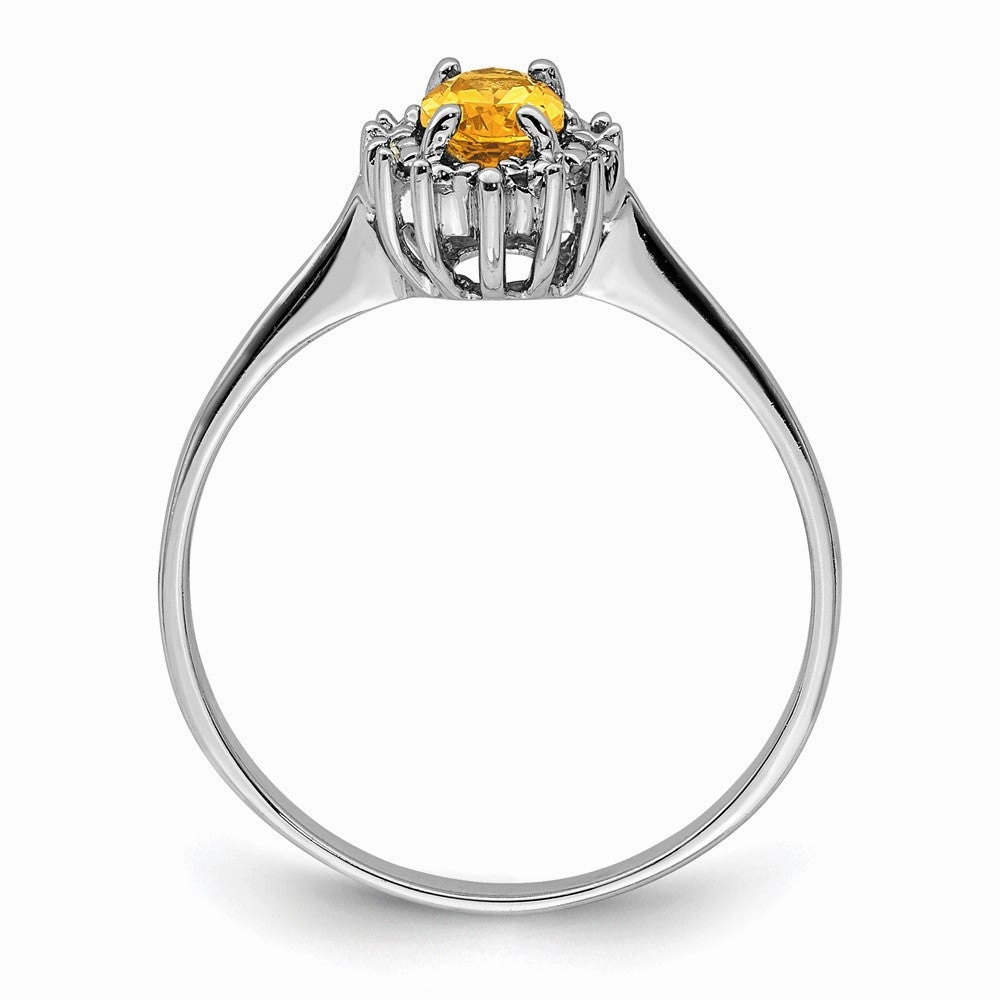 Sterling Silver Rhodium Citrine Diamond Ring