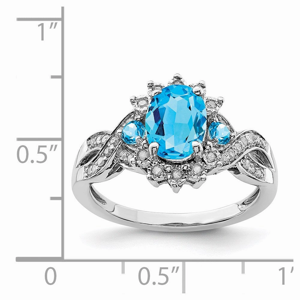 Sterling Silver Rhodium Diam. & Blue Topaz Ring