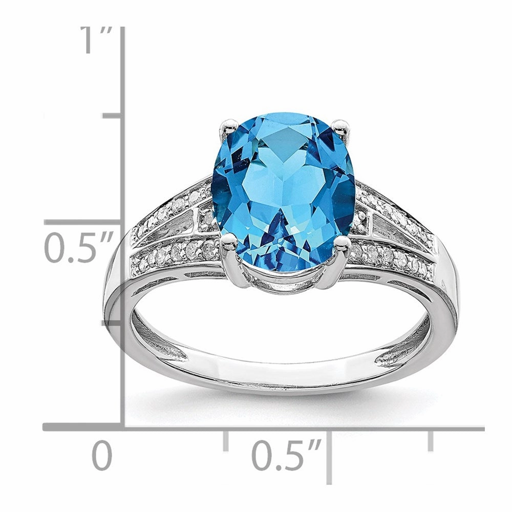 Sterling Silver Rhodium Diam. & Blue Topaz Ring