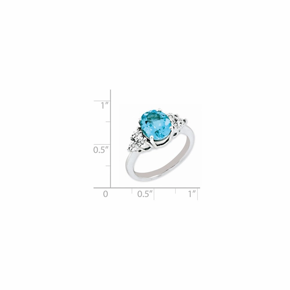 Sterling Silver Rhodium Diam. & Blue Topaz Ring