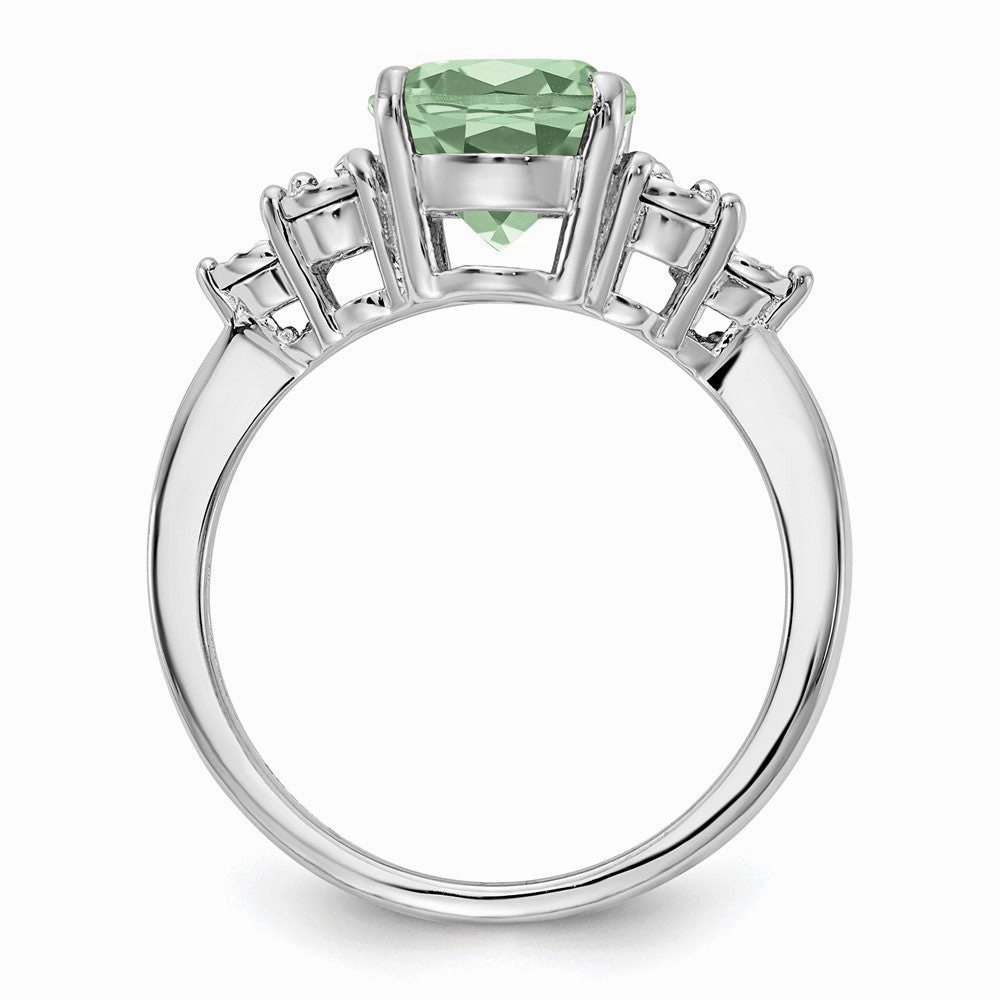 Sterling Silver Rhodium Diam. & Green Quartz Ring