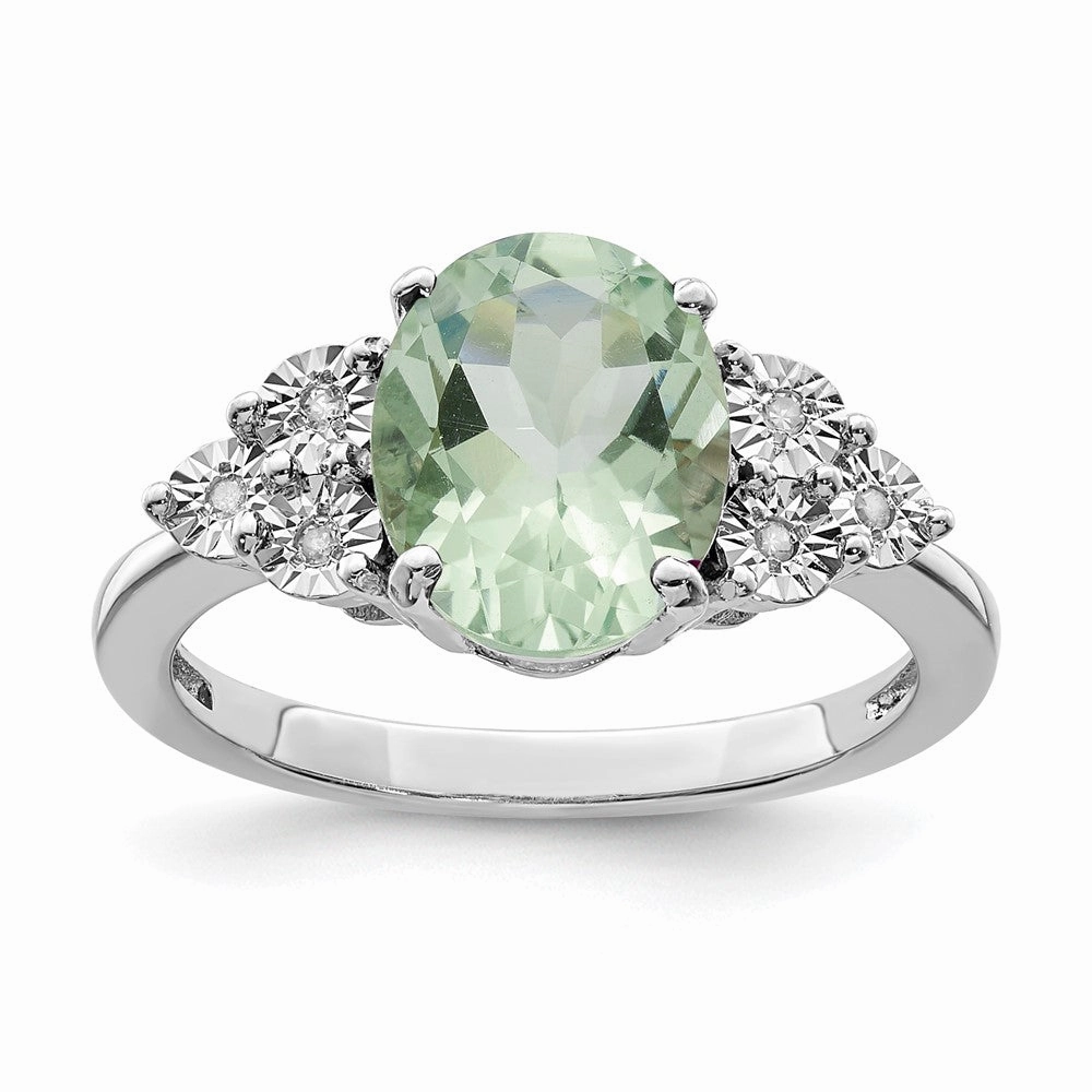 Sterling Silver Rhodium Diam. & Green Quartz Ring