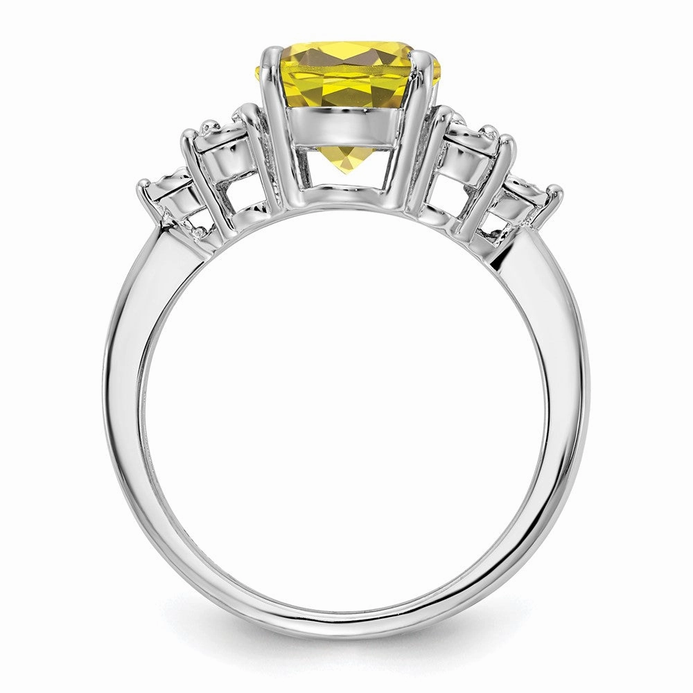 Sterling Silver Rhodium Diam. & Lemon Quartz Ring