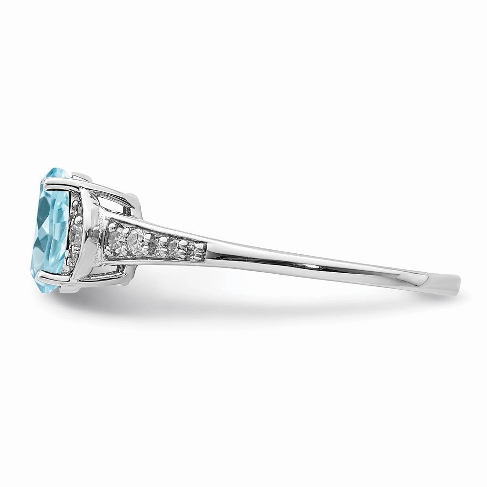 Sterling Silver Rhodium Diam. & Sky Blue Topaz Ring