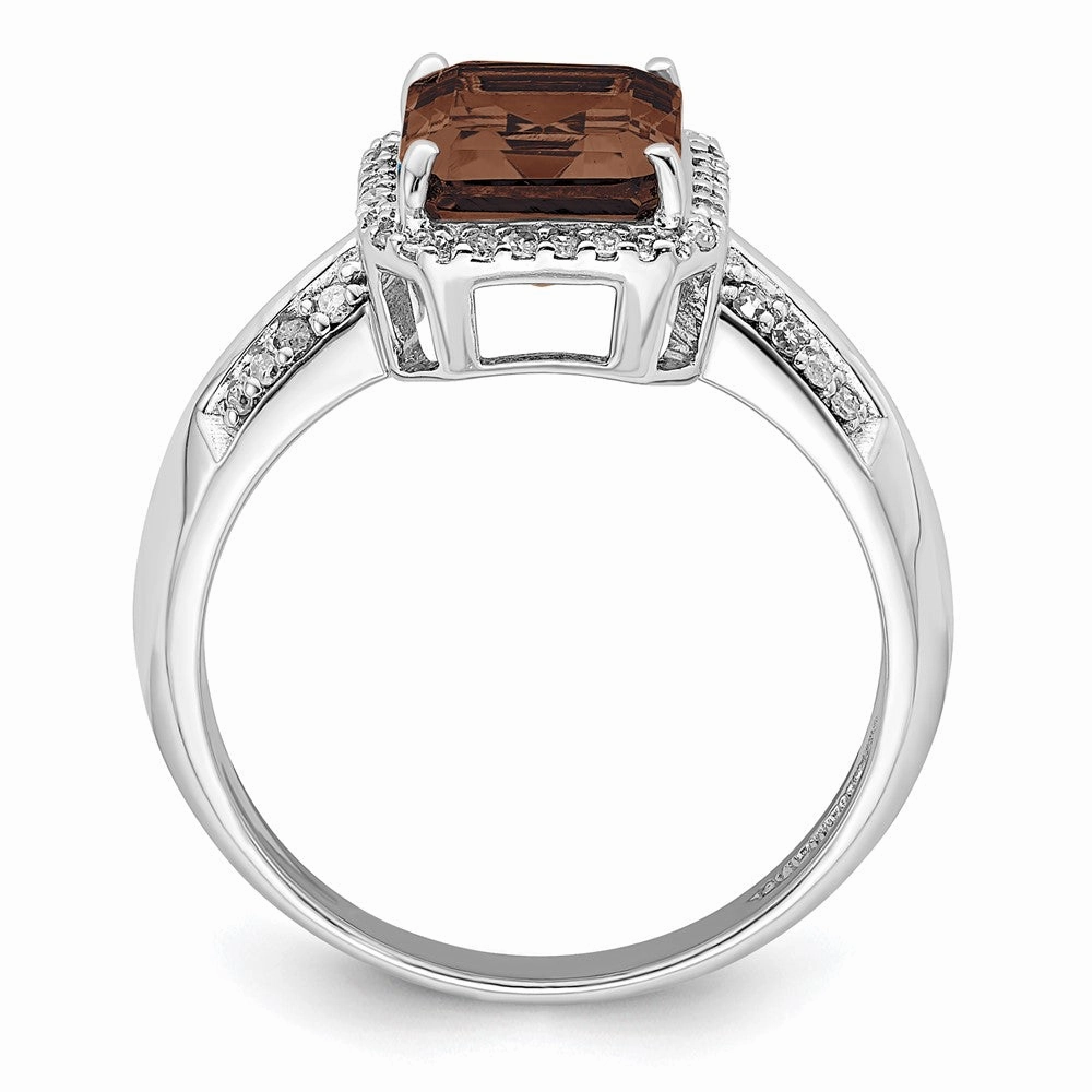 Sterling Silver Rhodium Diam. & Smoky Quartz Ring