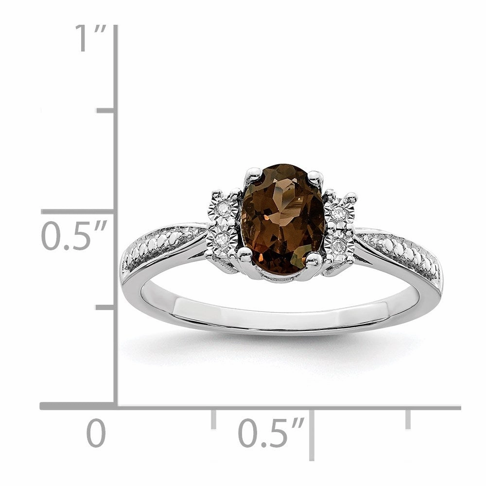 Sterling Silver Rhodium Diam. & Smoky Quartz Ring