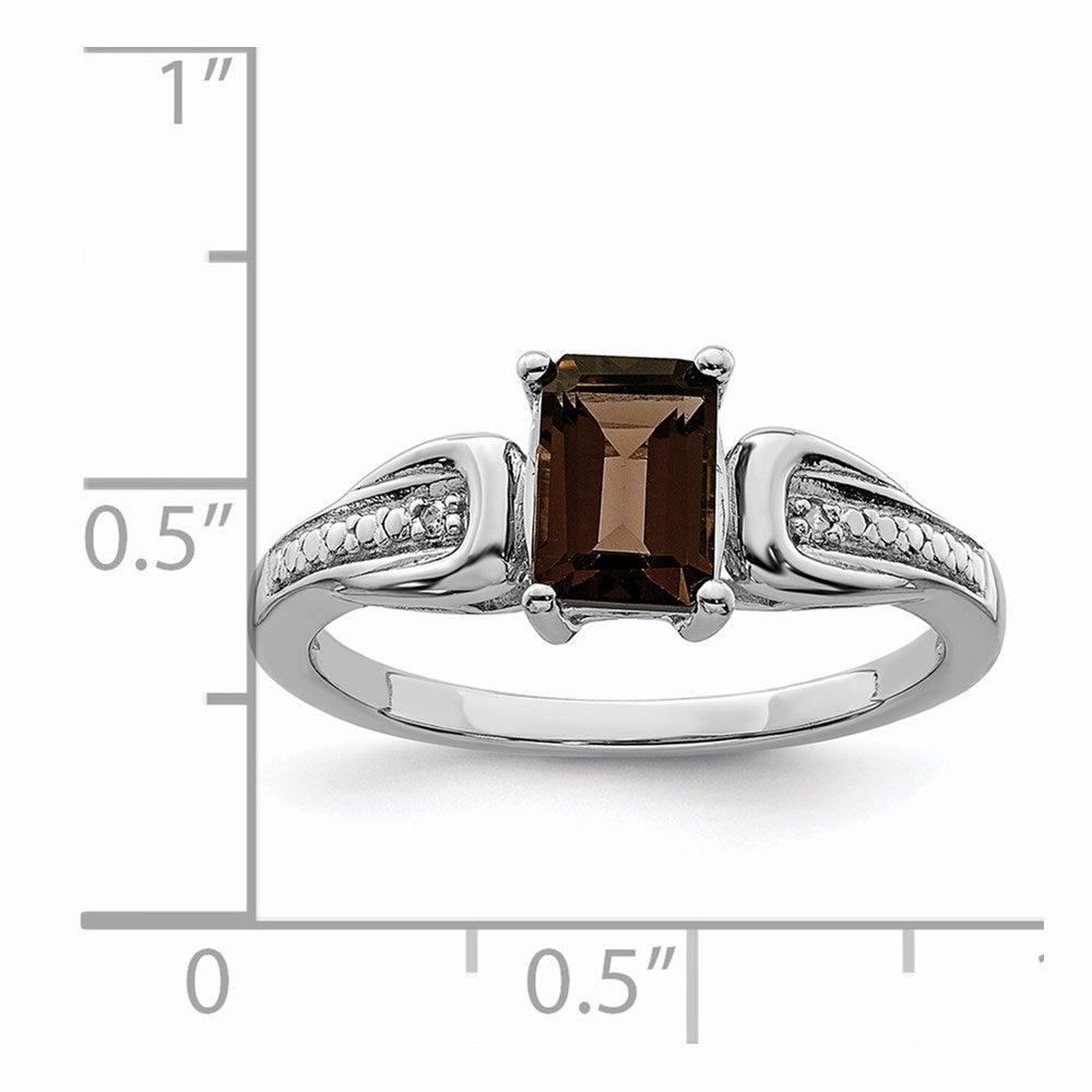 Sterling Silver Rhodium Diam. & Smoky Quartz Ring