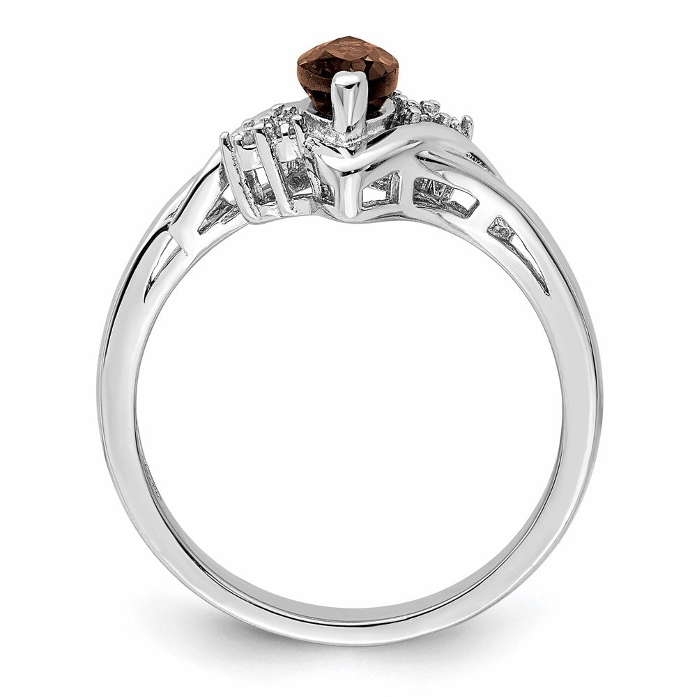 Sterling Silver Rhodium Diam. & Smoky Quartz Ring
