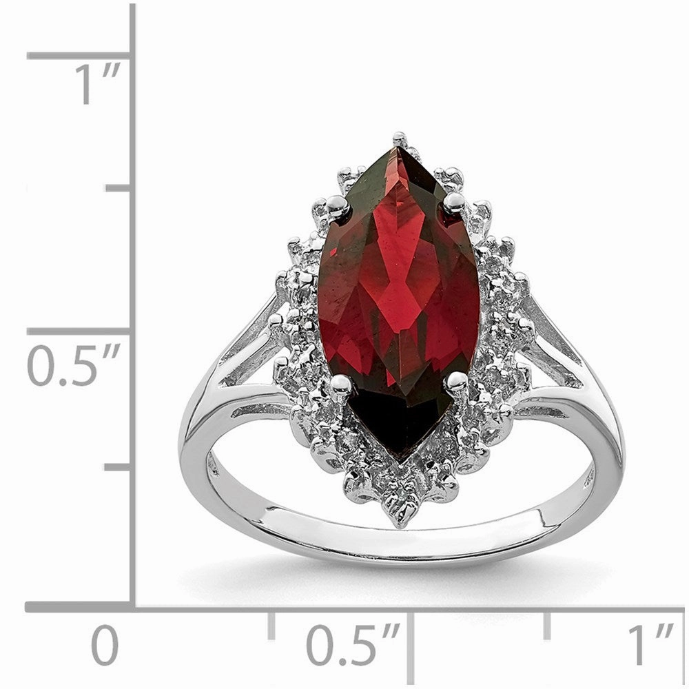 Sterling Silver Rhodium Garnet Diamond Ring