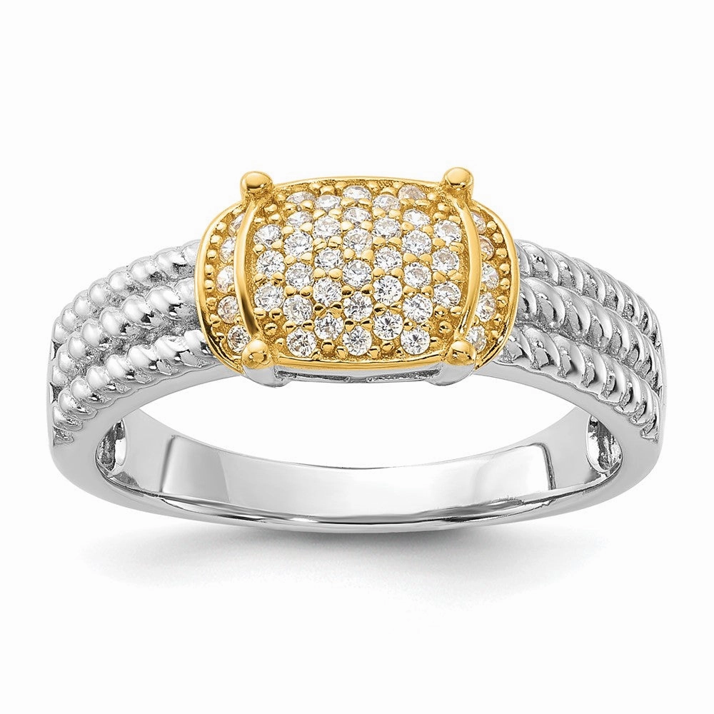 Sterling Silver Rhodium/Gold-tone Pav CZ Ring