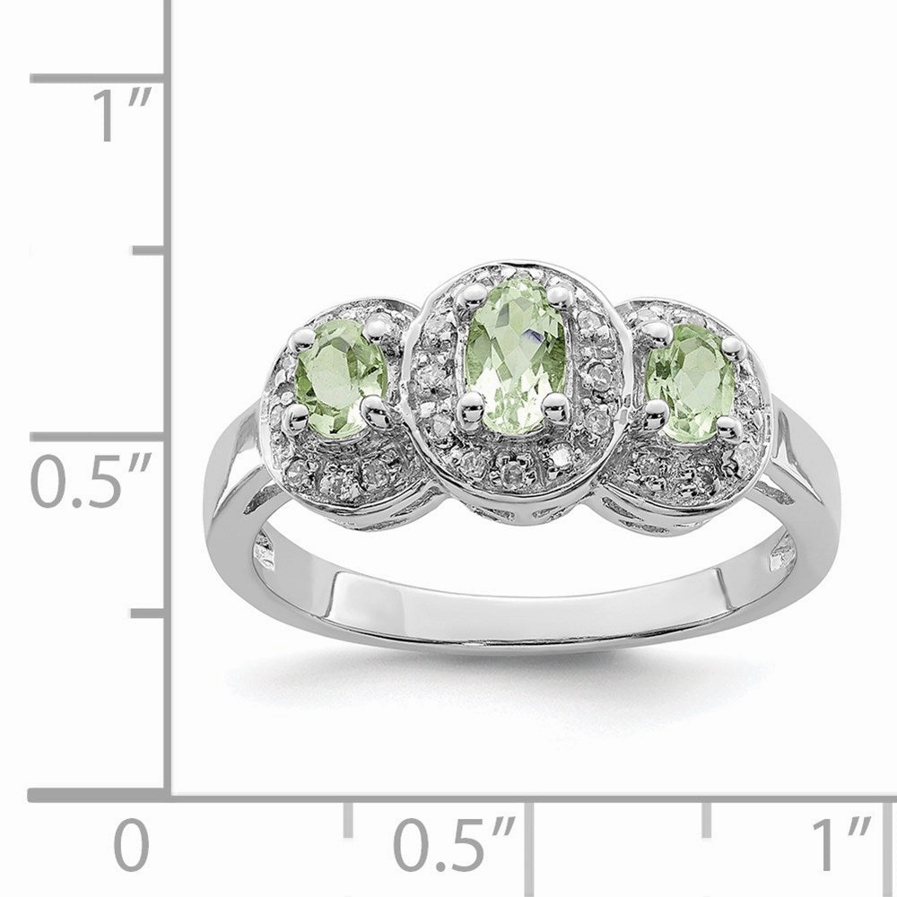 Sterling Silver Rhodium Green Quartz & Diamond Ring