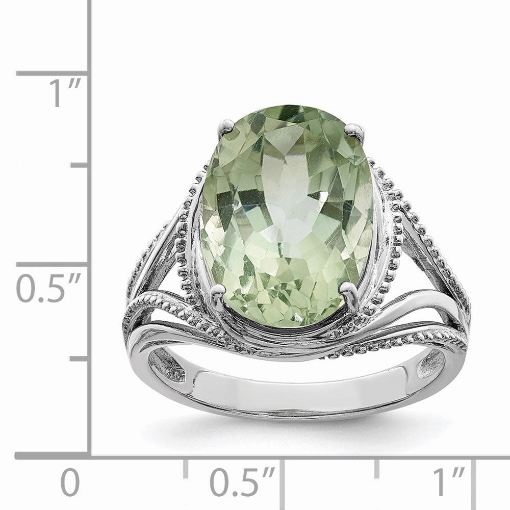 Sterling Silver Rhodium Green Quartz Ring